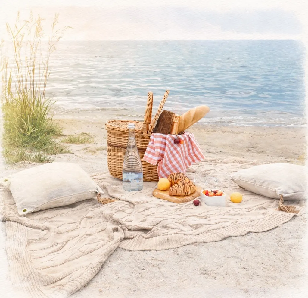 Casual outdoor beachside food setup for a sunny Vancouver day.