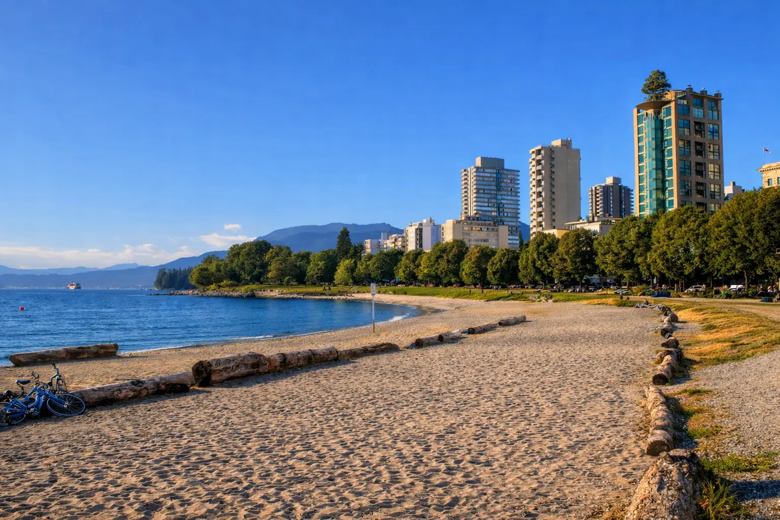 English Bay shoreline in daylight
