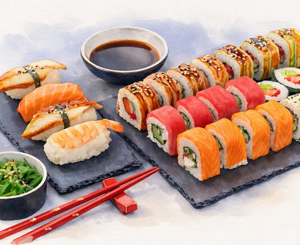 Beautiful sushi spread featuring fresh Pacific seafood in Vancouver.