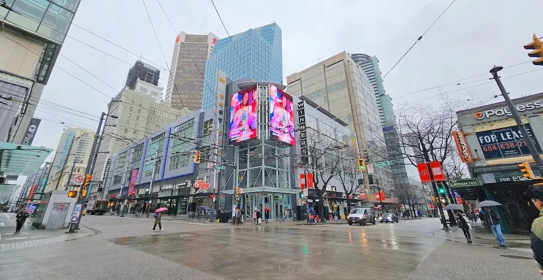 Granville and Robson downtown storefronts.