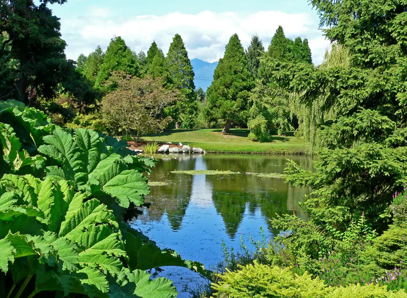 Botanical garden pathways and landscaped greenery.